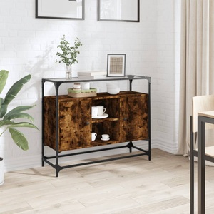 vidaXL, vidaXL Sideboard mit Glasplatte Räuchereiche 98x35x81 cm Holzwerkstoff