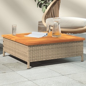 vidaXL, vidaXL Gartentisch Beige 70x70x25 cm Rattan und Akazienholz, vidaXL Gartentisch Beige 70x70x25 cm Rattan und Akazienholz