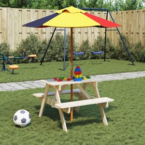 vidaXL, vidaXL Picknicktisch für 4 Kinder mit Sonnenschirm Massivholz Tanne