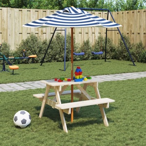 vidaXL, vidaXL Picknicktisch für 4 Kinder mit Sonnenschirm Massivholz Tanne