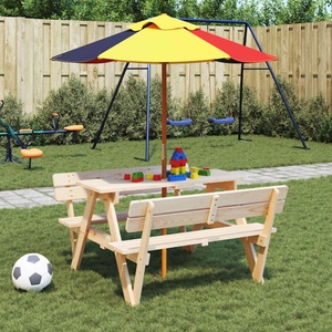 vidaXL, vidaXL Picknicktisch für 4 Kinder mit Sonnenschirm Massivholz Tanne
