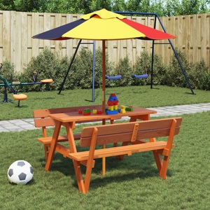 vidaXL, vidaXL Picknicktisch für 4 Kinder mit Sonnenschirm Massivholz Tanne