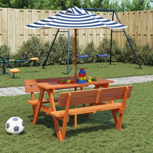 vidaXL, vidaXL Picknicktisch für 4 Kinder mit Sonnenschirm Massivholz Tanne