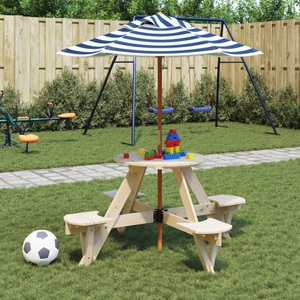 vidaXL, vidaXL Picknicktisch für 4 Kinder mit Sonnenschirm Rund Tannenholz