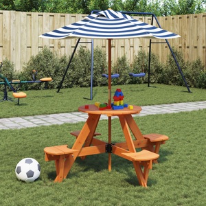 vidaXL, vidaXL Picknicktisch für 4 Kinder mit Sonnenschirm Rund Tannenholz