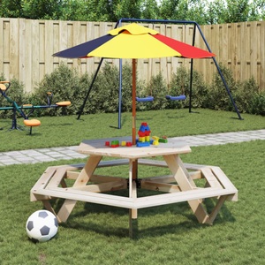 vidaXL, vidaXL Picknicktisch für 6 Kinder mit Sonnenschirm Sechseckig Tanne