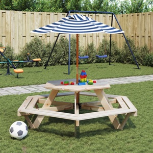 vidaXL, vidaXL Picknicktisch für 6 Kinder mit Sonnenschirm Sechseckig Tanne