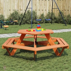 vidaXL, vidaXL Picknicktisch mit Bänken für 6 Kinder Sechseckig Tannenholz, vidaXL Picknicktisch mit Bänken für 6 Kinder Sechseckig Tannenholz
