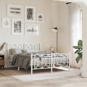 vidaXL, vidaXL Bettgestell mit Kopf- und Fußteil Metall Weiß 135x190 cm, vidaXL Bettgestell mit Kopf- und Fußteil Metall Weiß 135x190 cm