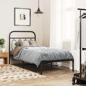 vidaXL, vidaXL Bettgestell mit Kopfteil Metall Schwarz 90x190 cm, vidaXL Bettgestell mit Kopfteil Metall Schwarz 90x190 cm