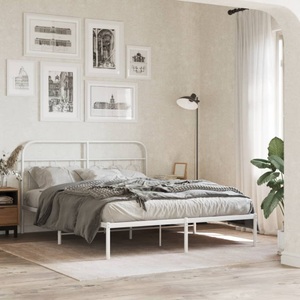 vidaXL, vidaXL Bettgestell mit Kopfteil Metall Weiß 135x190 cm, vidaXL Bettgestell mit Kopfteil Metall Weiß 135x190 cm