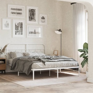 vidaXL, vidaXL Bettgestell mit Kopfteil Metall Weiß 140x200 cm, vidaXL Bettgestell mit Kopfteil Metall Weiß 140x200 cm