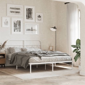 vidaXL, vidaXL Bettgestell mit Kopfteil Metall Weiß 150x200 cm, vidaXL Bettgestell mit Kopfteil Metall Weiß 150x200 cm