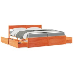 vidaXL, vidaXL Bett mit Schubladen und Matratze Wachsbraun 200x200 Massivholz, vidaXL Bett mit Schubladen und Matratze Wachsbraun 200x200 Massivholz