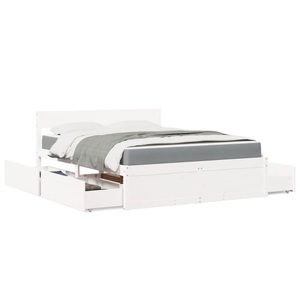 vidaXL, vidaXL Bett mit Schubladen und Matratze Weiß 140x200 cm Massivholz, vidaXL Bett mit Schubladen und Matratze Weiß 140x200 cm Massivholz