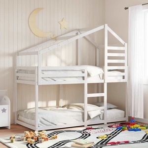 vidaXL, vidaXL Etagenbett mit Dach Weiß 80x200 cm Massivholz Kiefer, vidaXL Etagenbett mit Dach Weiß 80x200 cm Massivholz Kiefer