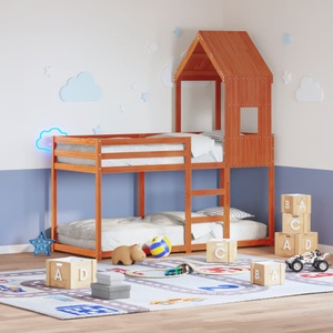 vidaXL, vidaXL Etagenbett mit Dach Wachsbraun 80x200 cm Massivholz Kiefer, vidaXL Etagenbett mit Dach Wachsbraun 80x200 cm Massivholz Kiefer