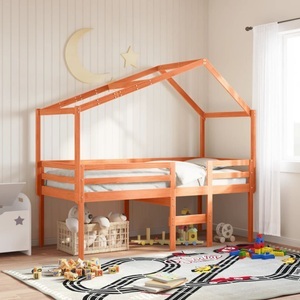 vidaXL, vidaXL Hochbett mit Dach Wachsbraun 90x190 cm Massivholz Kiefer, vidaXL Hochbett mit Dach Wachsbraun 90x190 cm Massivholz Kiefer