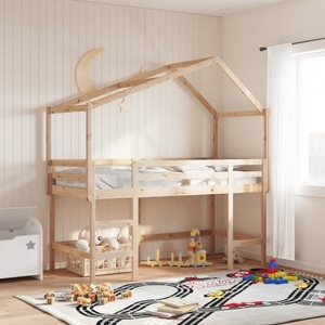 vidaXL, vidaXL Hochbett mit Leiter und Dach 90x200 cm Massivholz Kiefer, vidaXL Hochbett mit Leiter und Dach 90x200 cm Massivholz Kiefer