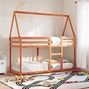 vidaXL, vidaXL Etagenbett mit Dach Wachsbraun 75x190 cm Massivholz Kiefer