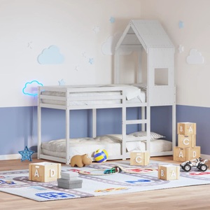 vidaXL, vidaXL Etagenbett mit Dach Weiß 75x190 cm Massivholz Kiefer