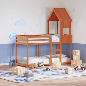 vidaXL, vidaXL Etagenbett mit Dach Wachsbraun 75x190 cm Massivholz Kiefer