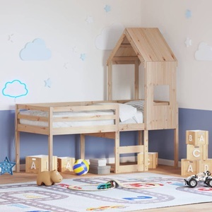 vidaXL, vidaXL Hochbett mit Dach 75x190 cm Massivholz Kiefer, vidaXL Hochbett mit Dach 75x190 cm Massivholz Kiefer