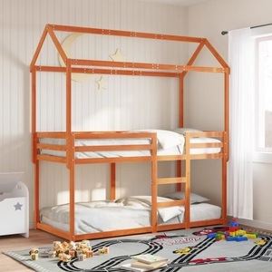 vidaXL, vidaXL Etagenbett mit Dach Wachsbraun 75x190 cm Massivholz Kiefer