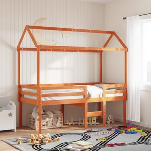 vidaXL, vidaXL Hochbett mit Dach Wachsbraun 90x190 cm Massivholz Kiefer, vidaXL Hochbett mit Dach Wachsbraun 90x190 cm Massivholz Kiefer
