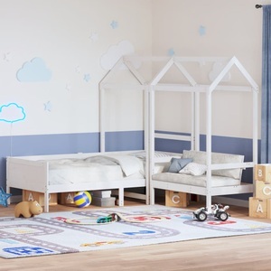 vidaXL, vidaXL Tagesbett und Bank mit Dach Weiß 90x190 cm Kiefernholz