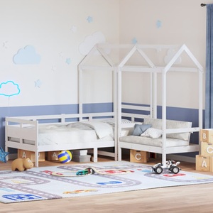 vidaXL, vidaXL Tagesbett und Bank mit Dach Weiß 90x200 cm Kiefernholz