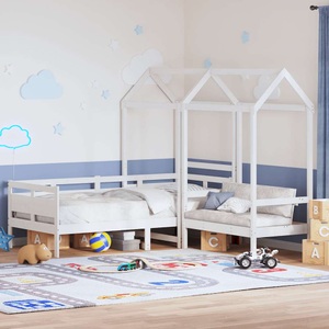 vidaXL, vidaXL Tagesbett und Bank mit Dach Weiß 90x190 cm Kiefernholz
