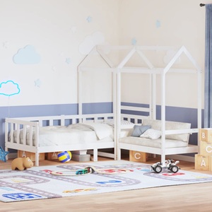 vidaXL, vidaXL Tagesbett und Bank mit Dach Weiß 90x200 cm Kiefernholz