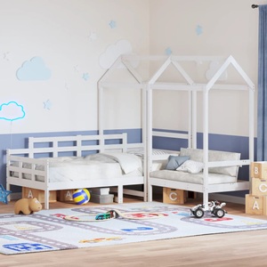 vidaXL, vidaXL Tagesbett und Bank mit Dach Weiß 90x200 cm Kiefernholz