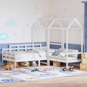 vidaXL, vidaXL Tagesbett und Bank mit Dach Weiß 90x190 cm Kiefernholz