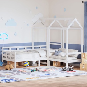 vidaXL, vidaXL Tagesbett und Bank mit Dach Weiß 80x200 cm Kiefernholz