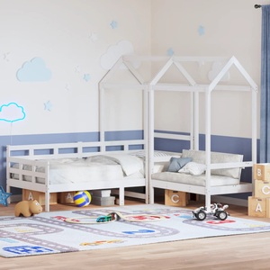 vidaXL, vidaXL Tagesbett und Bank mit Dach Weiß 90x190 cm Kiefernholz