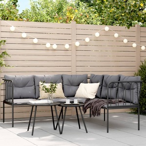 vidaXL, vidaXL Garten-Sofagarnitur mit Kissen Schwarz Stahl und Textilene, vidaXL Garten-Sofagarnitur mit Kissen Schwarz Stahl und Textilene