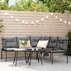 vidaXL, vidaXL Garten-Sofagarnitur mit Kissen Schwarz Stahl und Textilene, vidaXL Garten-Sofagarnitur mit Kissen Schwarz Stahl und Textilene