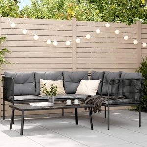 vidaXL, vidaXL Garten-Sofagarnitur mit Kissen Schwarz Stahl und Textilene, vidaXL Garten-Sofagarnitur mit Kissen Schwarz Stahl und Textilene