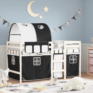 vidaXL, vidaXL Kinderhochbett mit Tunnel Weiß & Schwarz 80x200 cm Kiefernholz, vidaXL Kinderhochbett mit Tunnel Weiß & Schwarz 80x200 cm Kiefernholz