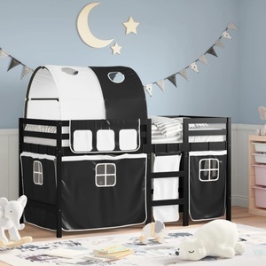 vidaXL, vidaXL Kinderhochbett mit Tunnel Weiß & Schwarz 90x200 cm Kiefernholz, vidaXL Kinderhochbett mit Tunnel Weiß & Schwarz 90x200 cm Kiefernholz