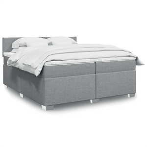 vidaXL, vidaXL Boxspringbett mit Matratze Hellgrau 200x200 cm Stoff, vidaXL Boxspringbett mit Matratze Hellgrau 200x200 cm Stoff