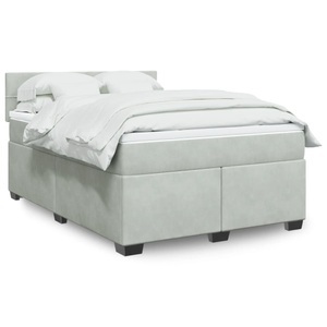 vidaXL, vidaXL Boxspringbett mit Matratze Hellgrau 140x200 cm Samt, vidaXL Boxspringbett mit Matratze Hellgrau 140x200 cm Samt