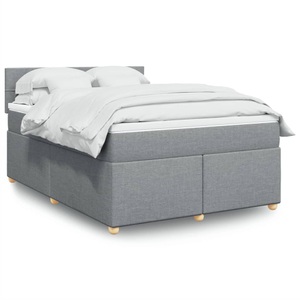 vidaXL, vidaXL Boxspringbett mit Matratze Hellgrau 140x200 cm Stoff, vidaXL Boxspringbett mit Matratze Hellgrau 140x200 cm Stoff