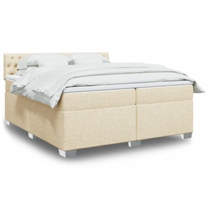 vidaXL, vidaXL Boxspringbett mit Matratze Creme 200x200 cm Stoff