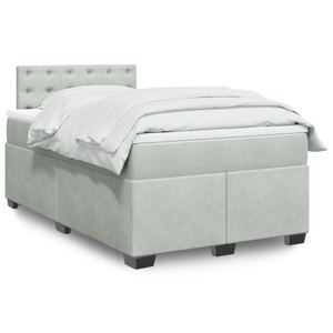 vidaXL, vidaXL Boxspringbett mit Matratze Hellgrau 120x200 cm Samt, vidaXL Boxspringbett mit Matratze Hellgrau 120x200 cm Samt