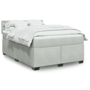 vidaXL, vidaXL Boxspringbett mit Matratze Hellgrau 160x200 cm Samt, vidaXL Boxspringbett mit Matratze Hellgrau 160x200 cm Samt