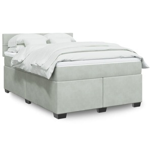 vidaXL, vidaXL Boxspringbett mit Matratze Hellgrau 140x200 cm Samt, vidaXL Boxspringbett mit Matratze Hellgrau 140x200 cm Samt