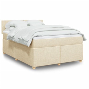 vidaXL, vidaXL Boxspringbett mit Matratze Creme 140x200 cm Stoff, vidaXL Boxspringbett mit Matratze Creme 140x200 cm Stoff